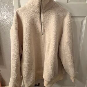 Cream Quarter-Zip Sherpa Pullover